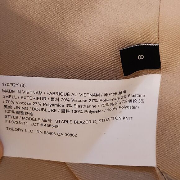 Theory Blush Pink & Cream Staple Blazer Jacket, Houndstooth, Stratton Knit, Sz 8 - Picture 13 of 13